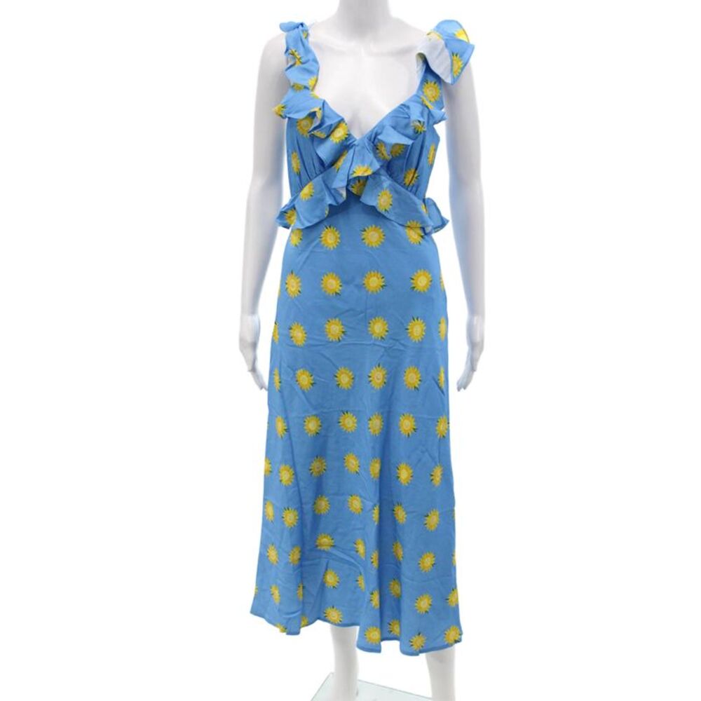 KITRI Womens Rosemary Blue Sunflower Print Midi Dress - Blue Sunflower Size 4